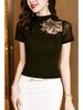 Women's Lace High-Neck Printed Mesh Top - Stylish Spring/Summer Fashion