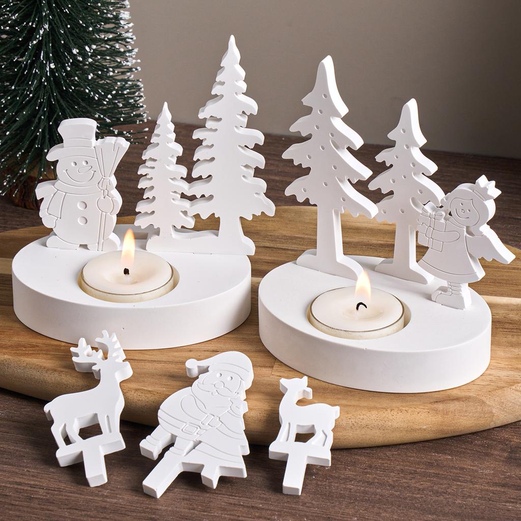 Christmas Tree Snowman Elk Candle Holder Mold DIY Christmas Ornaments Candlestick Making Plaster Resin Craft Silicone Molds