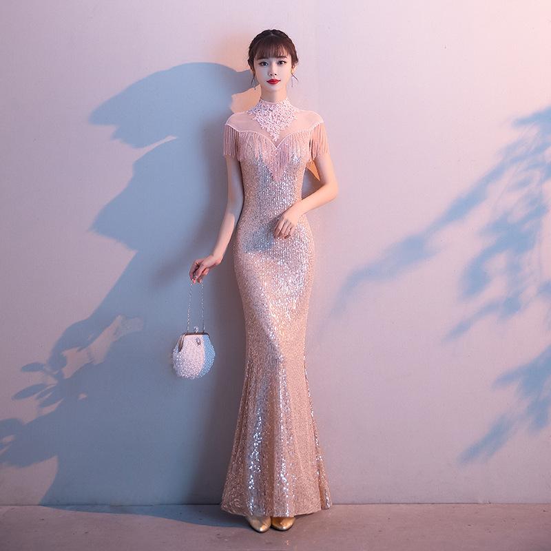 Banquet Evening Dress Dress Women's 1011 New Temperament Sequined Aura Queen Annual Meeting Host Long Fishtail Thin