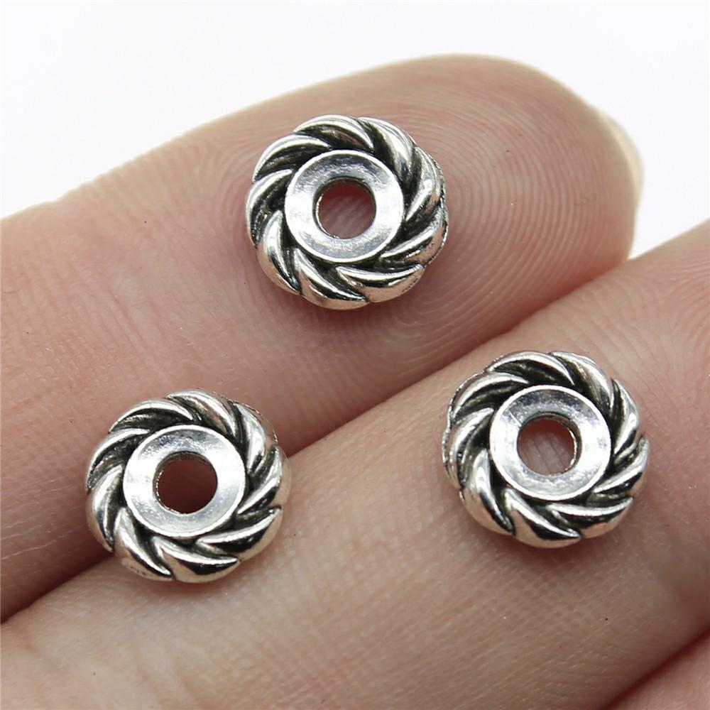 40pcs Antique Silver Color Small Spacer Beads Charm Pendants Jewelry Accessories DIY Small Spacer Beads Charms