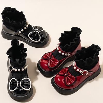 Baby Girl Sock Boots Chunky Big Bowtie Elegant Cute Children Short Boot Patent Leather Winter Fashion Kids Toddler Shoes