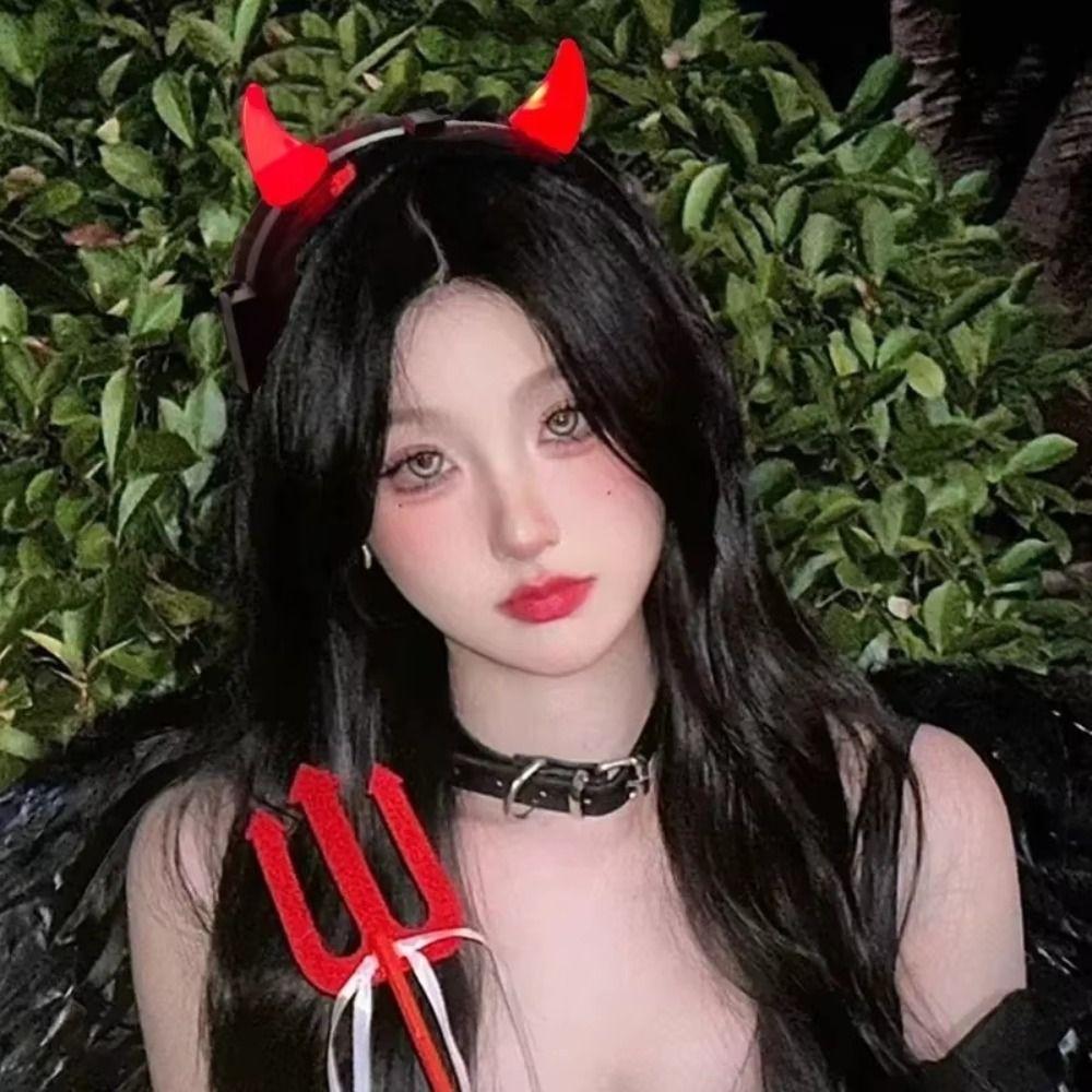 Small/Medium LED Headband Red LED Light Devil Hair Hoop Durable Horn Headband  Halloween Party