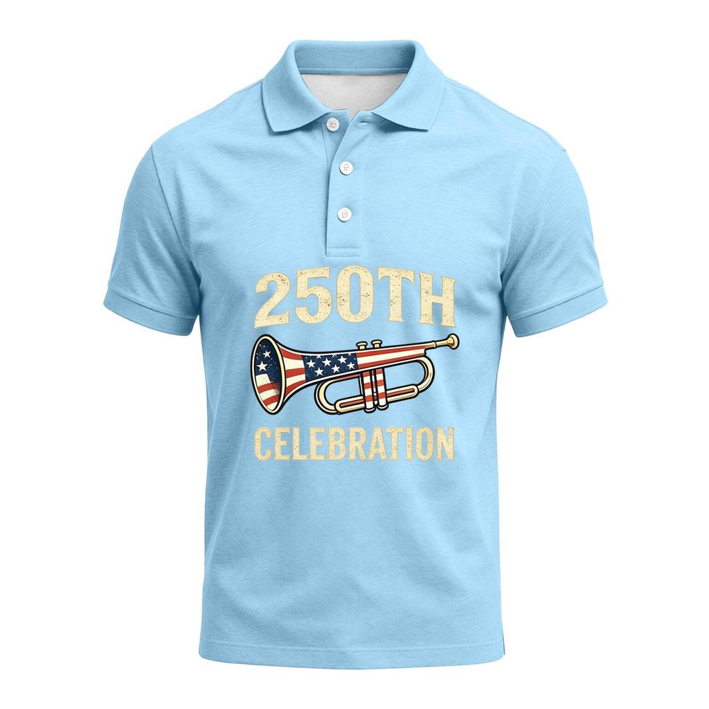 Men's 250th Anniversary Short Sleeve Polo Shirt America Strong Graphic Print 1776 to 2026 Commemorative Casual Shirt