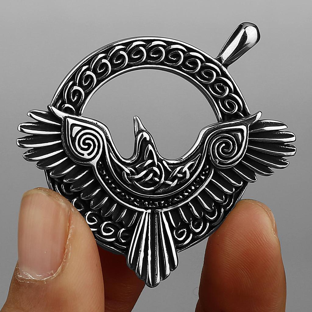 Viking Triangle Odin Raven Huginn and Muninn Necklace Amulet Stainless Steel Pendant Men‘s Fashion Jewelry Gift