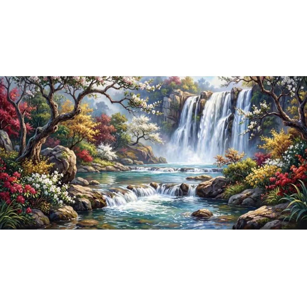 

Beautiful Waterfalls and Flowers Picture DIY Diamond Painting Cross Stitch Full Drills Diamond Mosaic New Collection Home Decor square 30x60cm красный