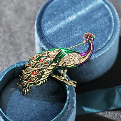 Vintage Classic Women Men Enamel Peacock Badges Brooch