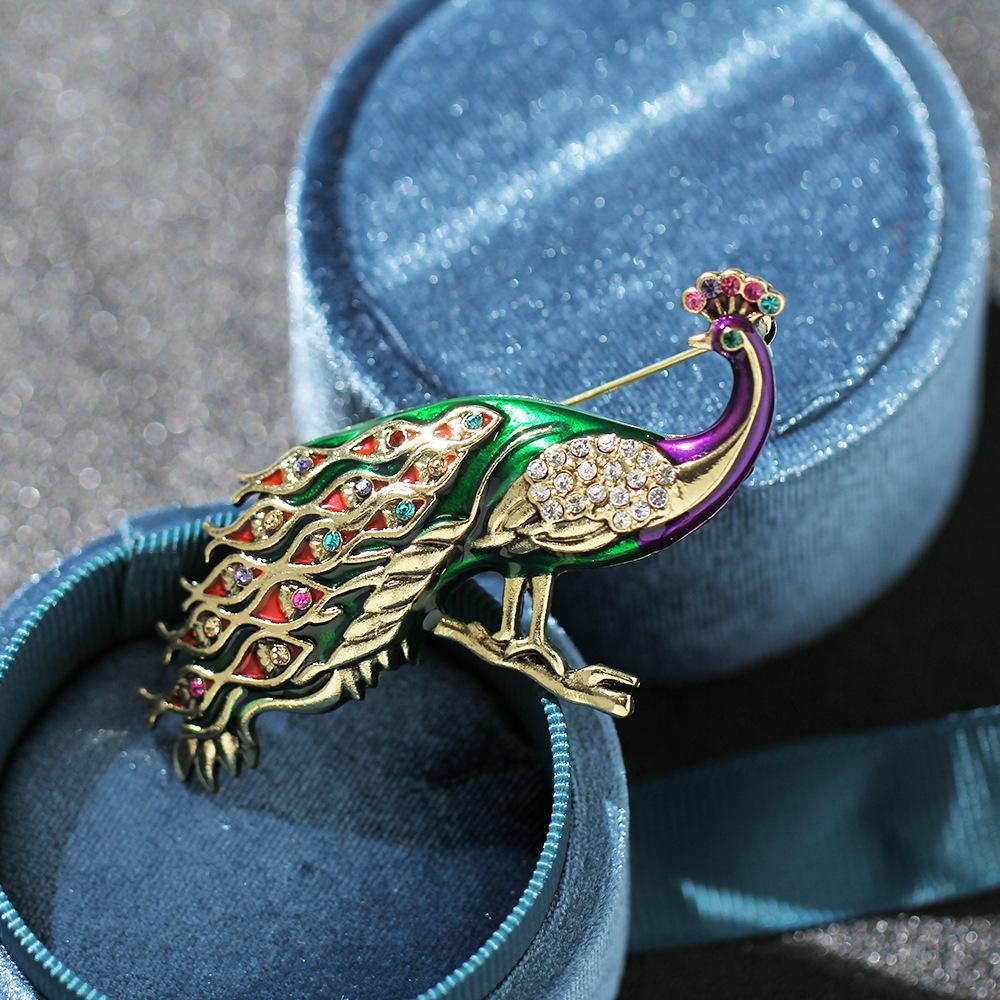 Vintage Classic Women Men Enamel Peacock Badges Brooch