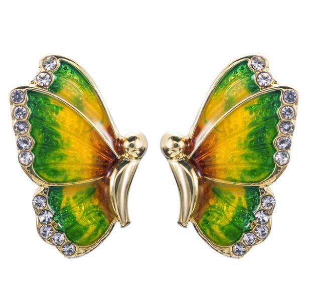 European & American Fashion Butterfly Pearl Rhinestone Earrings зелёный