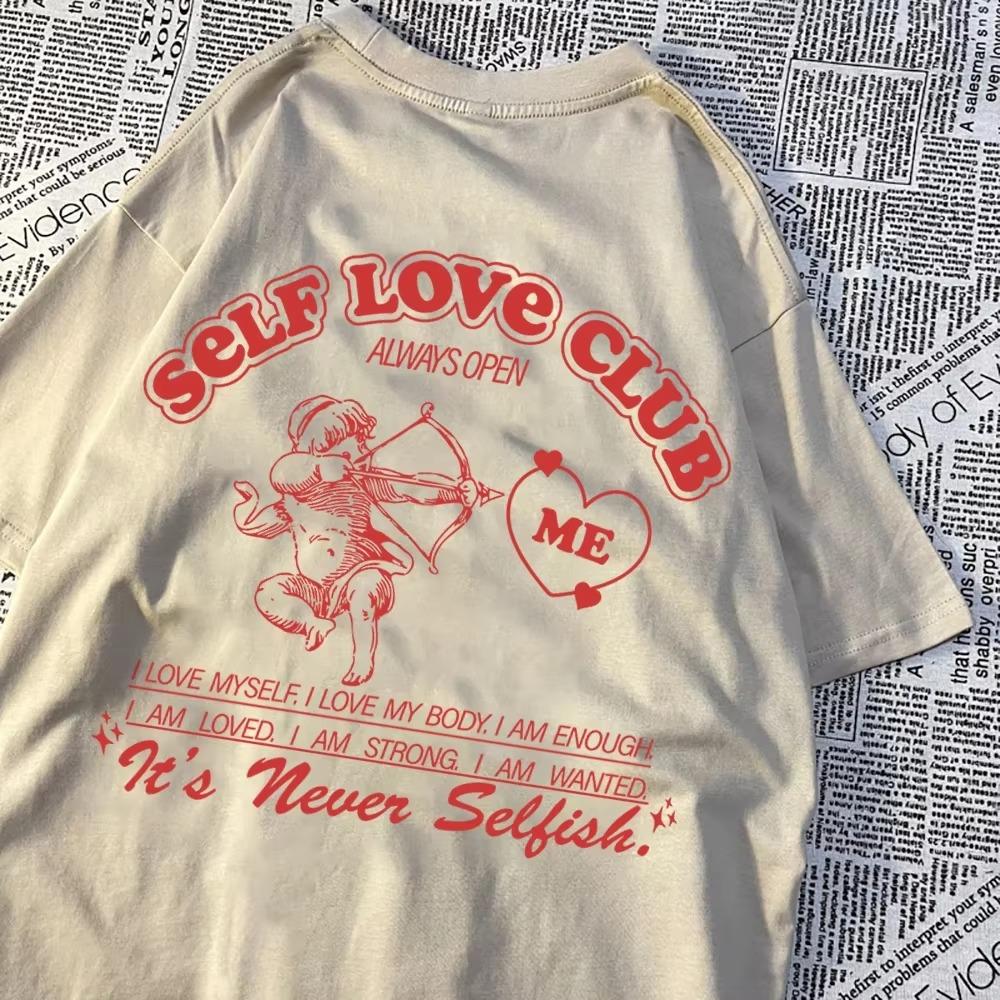 Self Love Club Always Open Me T Shirts Man Hip Hop Summer New T Shirt Vintage O-Neck Streetwear Personality Summer Clothing Men