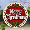 Pack Vintage Christmas Aluminum Wall Decor  Merry Christmas Sign with Red Background Holly Leaves
