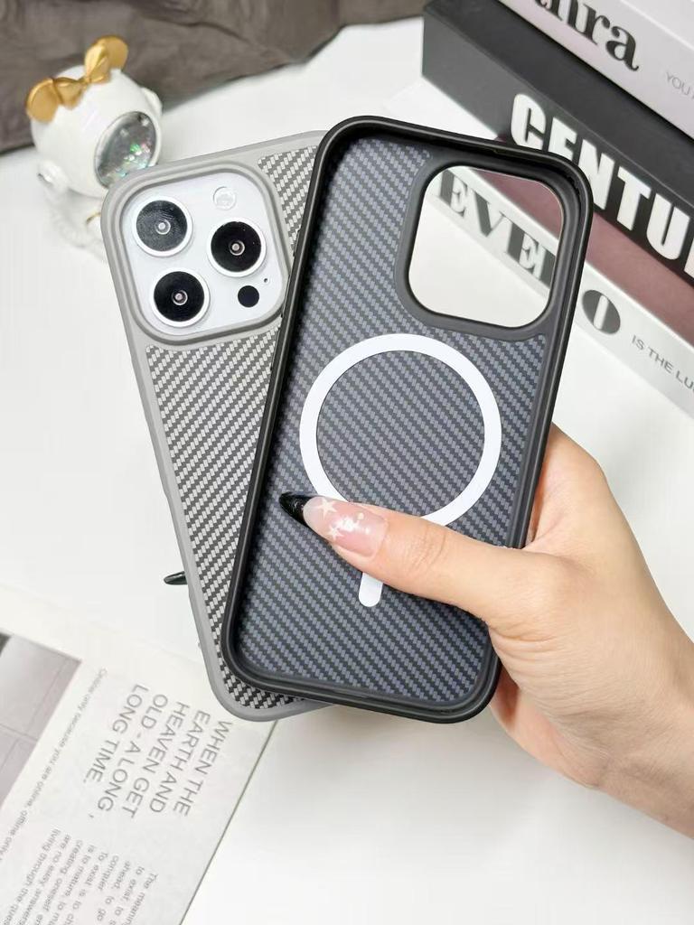 iPhone 16PM Carbon Fiber Frame Case with Magnetic Anti-Drop Protection for iPhone 17/15