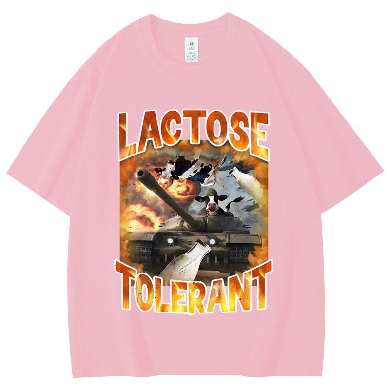 Lactose Tolerant Funny Vintage Meme T-shirt Milk Cheese Diet Gym Workout T-shirts Men's Women's Y2k Fashion T Shirts Streetwear
