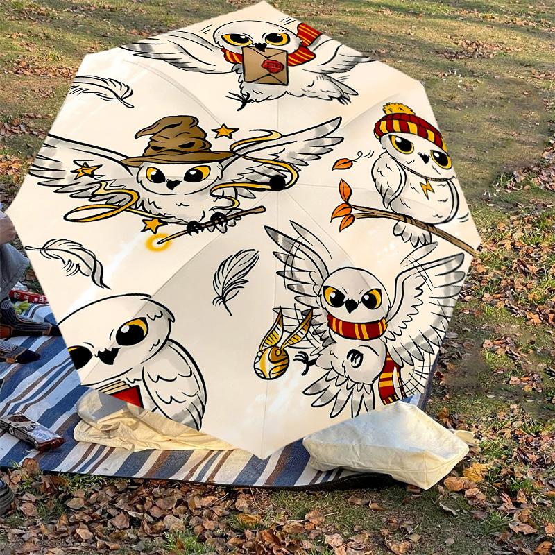 1 ks Magická deštníková sova - 8 žeber vyztužená, automatické otevírání, lehká a odolná, roztomilý módní doplněk pro venkovní použití, D2694
