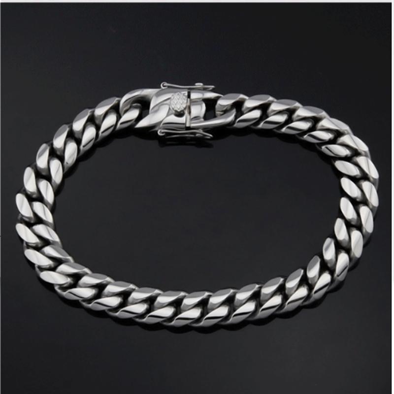 316L Edelstahl Miami Curb Cuban Kette Armbänder Hip Hop Herren Damen Rapper Schmuck Zubehör Gliederkettenverschluss 18 Karat Armreif 6mm x 22cm silber