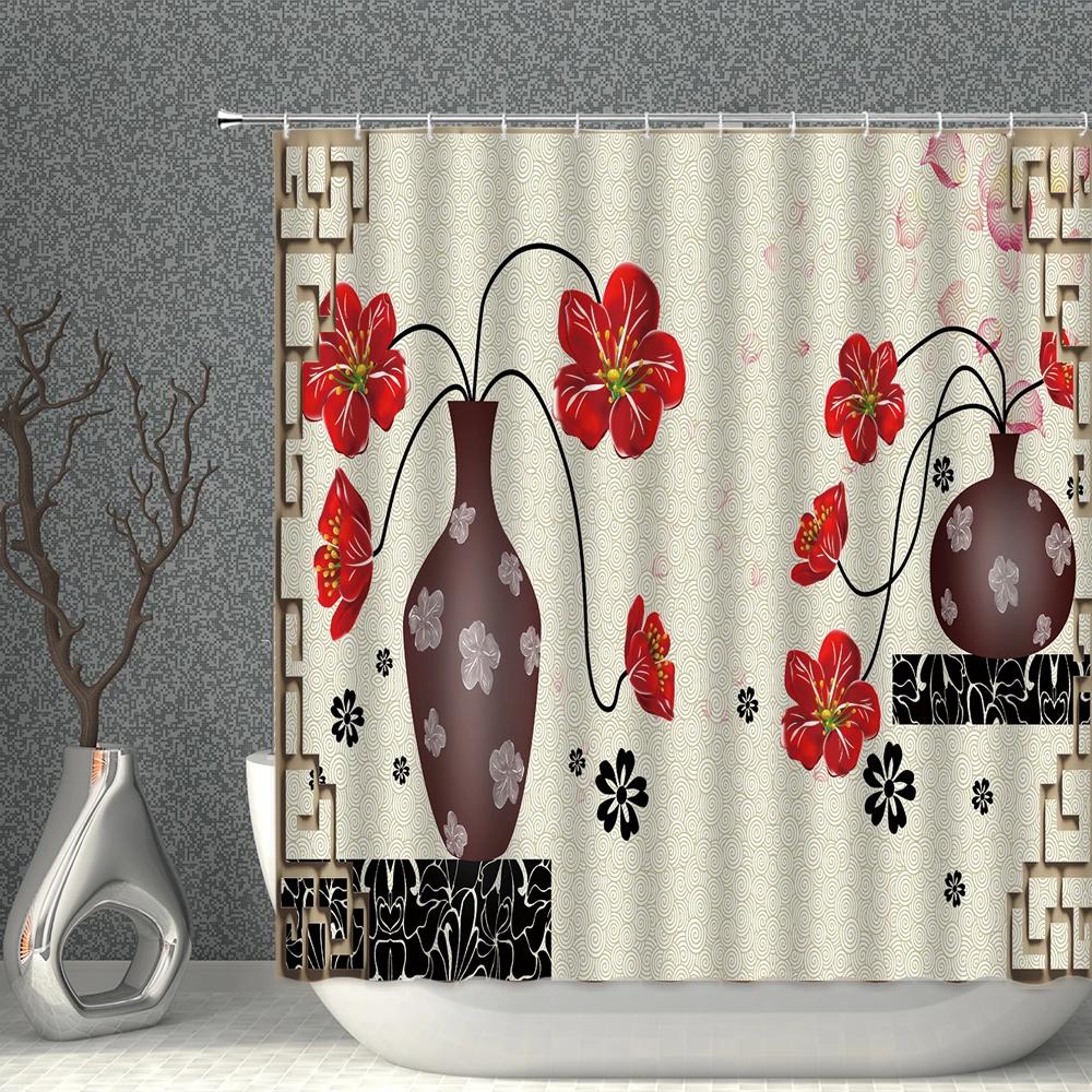 Chinese Style Shower Curtains Waterproof Fabric Flower Bird Eagle Horse Bathroom Curtain With Hooks Bath Screen Home Decoration