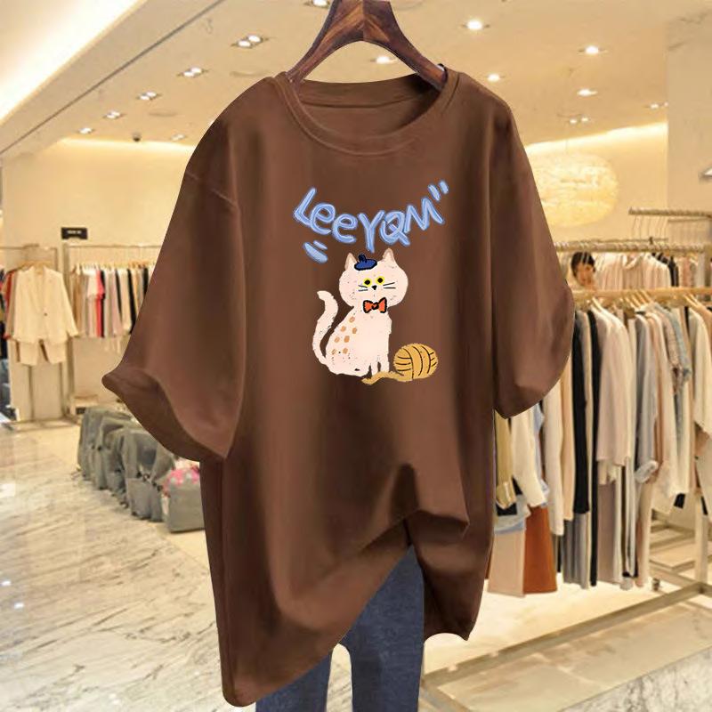 Pure Cotton T-shirt 2025 Spring and Summer New Cartoon Cat Print Top Foreign Style Bottoming Shirt Short Sleeve