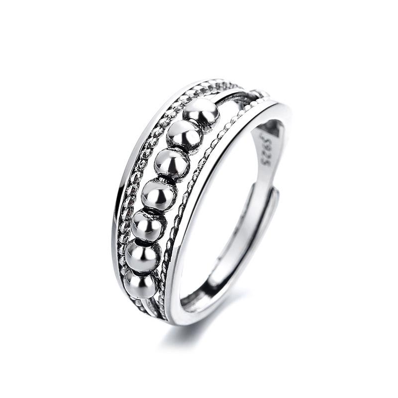 Adjustable Retro Polka Dot Beaded Couple Rings - European American Style In Thai Silver