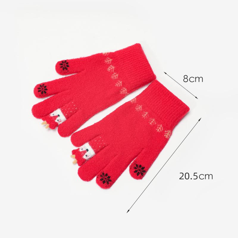 Жіночі Зимові Теплі Червоні Вовняні Рукавички з Лисицею - Сенсорні та Захищені від Холоду