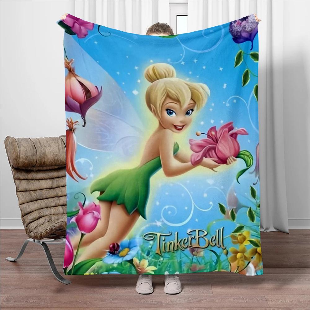 Disney Cartoon Tinker Bell Flannel Blanket Warm Soft Throw Thick Picnic Blankets for Bed Bedspread Sofa Decor Kids Boy Girl Gift