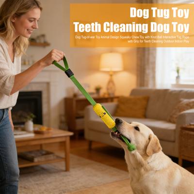 Dog Tug-of-war Toy Animal Design Squeaky Chew Toy with Knot Ball Interactive Tug Rope with Grip for Teeth Cleaning Outdoor Indoor Play