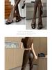 Women's Plus Size Retro High Waist PU Leather Flare Pants (Korean Style, 2026 Spring/Autumn)