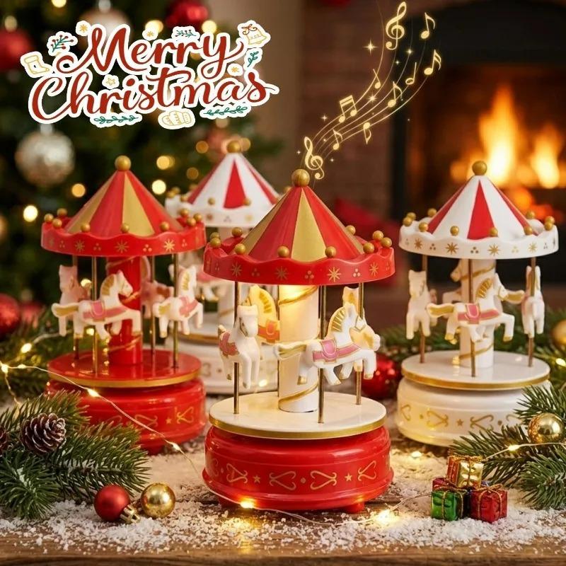 Carousel Music Box Cake Decorative Ornament Hand Craft Romantic Gift Carousel Music Box Chtistmas Tabletop Decoration Supplies