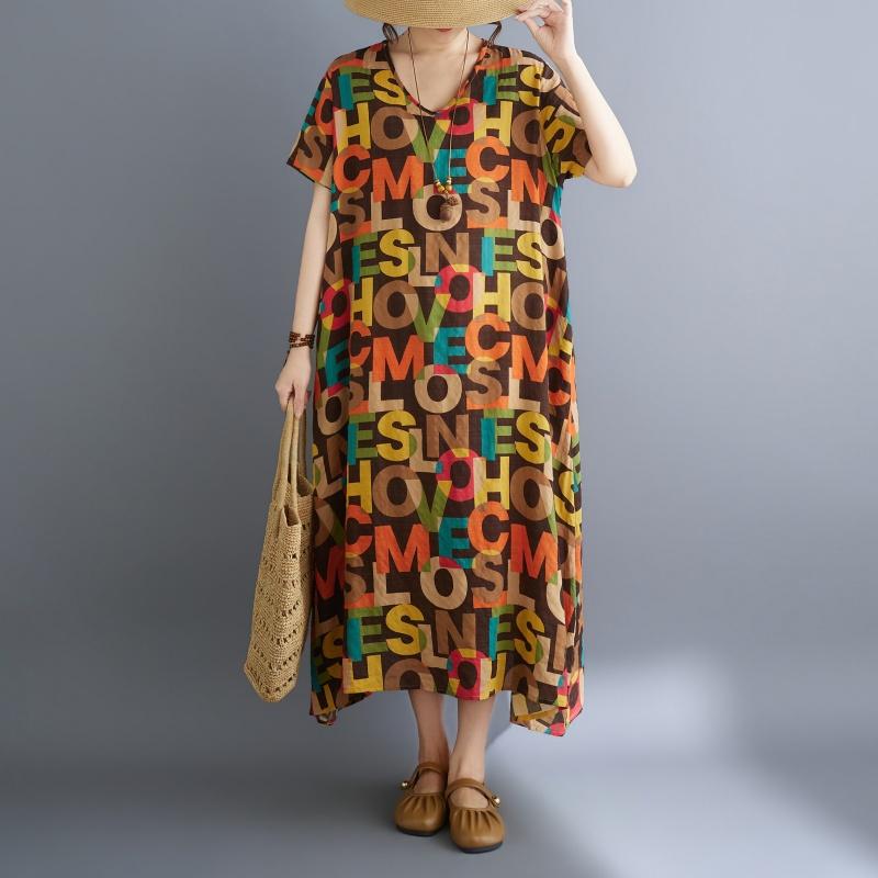 DIMANAF New 2026 Summer Women Plus Size Beach Long Dress Sundress Loose Casual Maxi Lady Floral Print Dress