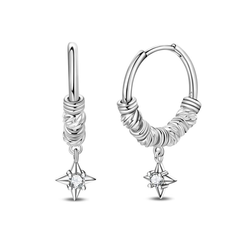Original 925 Sterling Silver Circle Shaped Style Earring Women Hoop Earrings High Quality Shine Zircon for Women Jewelry Gift