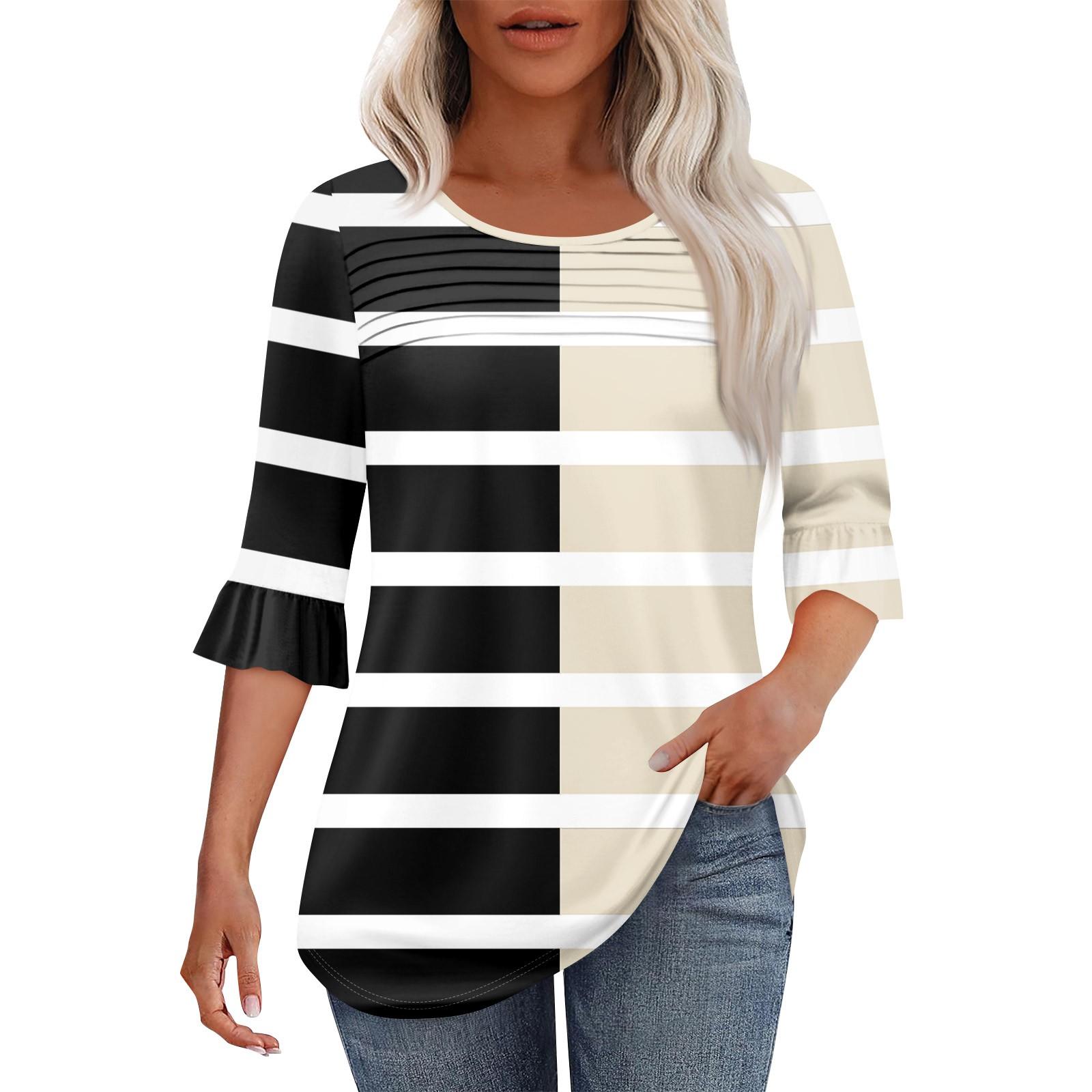 

Жіноча модна плісирована верхня частина з 3/4 рукавами та круглим вирізом XXXL хакі