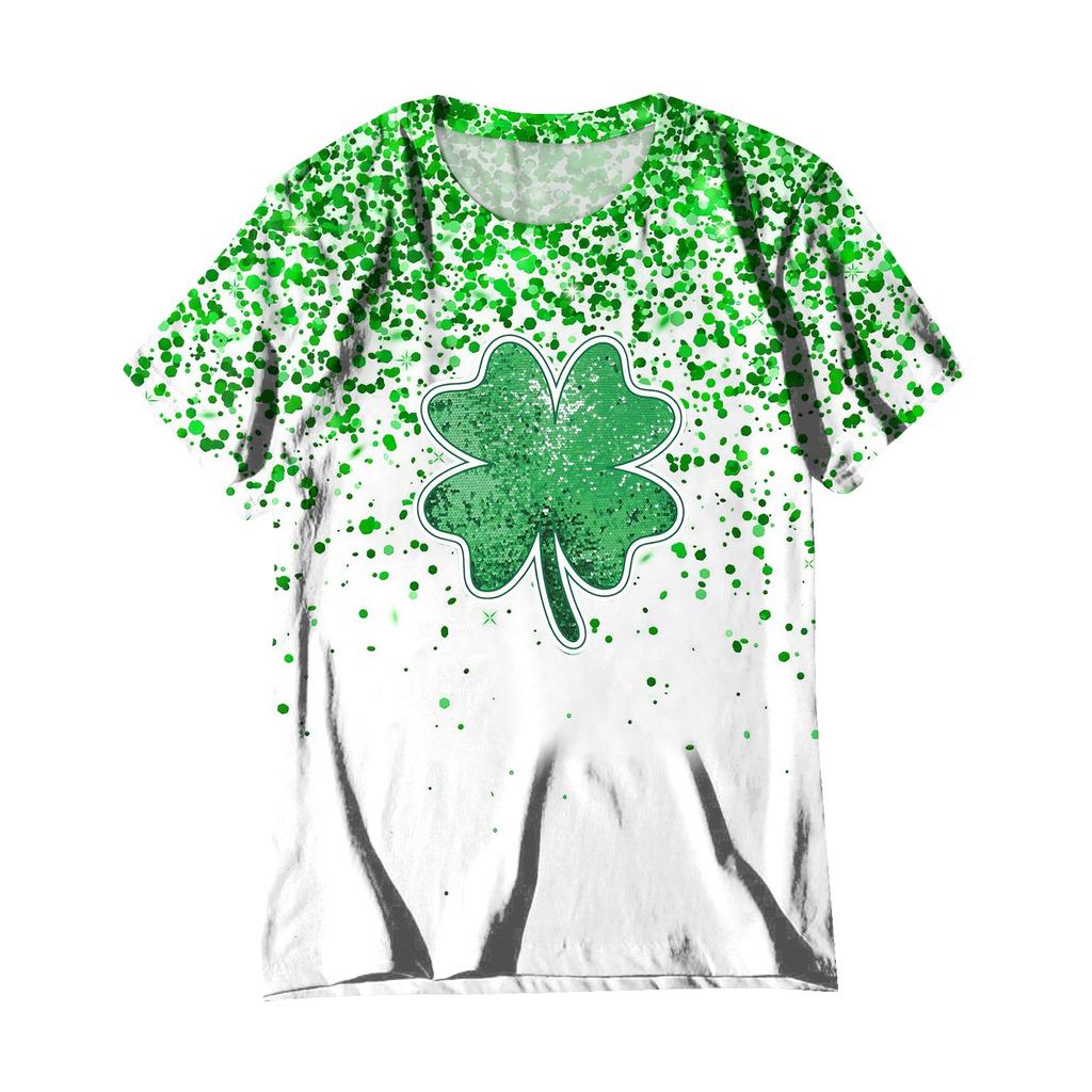 Women's  Casual Short Sleeve Shirts Fashion St Patrick's Print Tunic Tops With Pockets