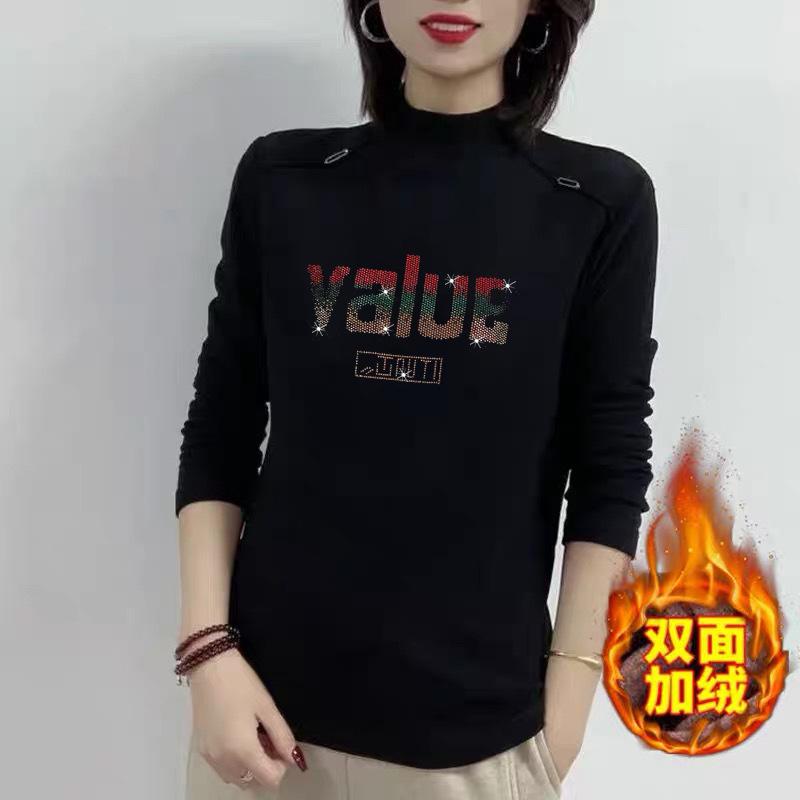 Thickened Warm Semi-turtleneck Bottoming Shirt for Women's Autumn and Winter New Slim-fitting Long-sleeved Solid-color Middle-aged Top for Women