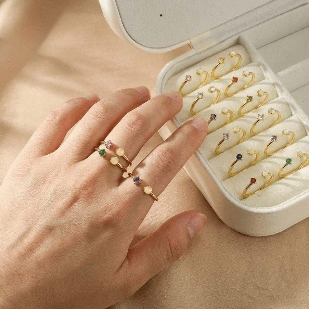 Gold Zirconia Birthday Rings Colorful Cubic Fashion Jewelry Trendy Opening Rings  Special Occasions