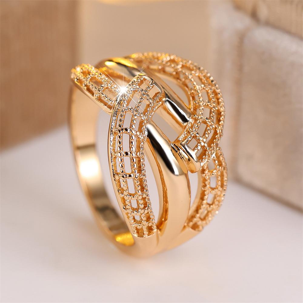 Antique Hollow Geometric Metal Rings For Women Men Vintage Trendy Gold Color Ring Wedding Jewelry Mother's Day Gifts