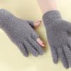 Women's Warm Two finger Gloves with Imitation Mink Plus Velvet Thick Half-finger Work Student Writing To Protect Against Cold Winter