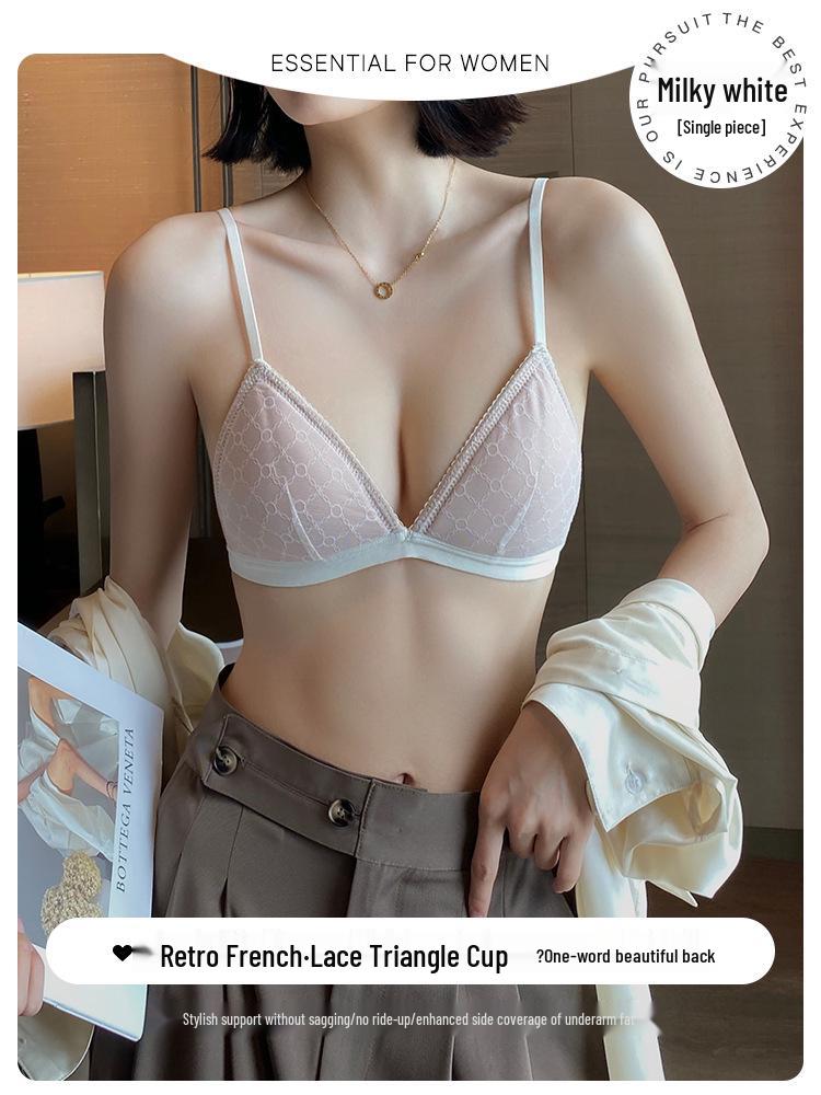 French Triangle Cup Lace Bra: Breathable, Wire-Free, Sexy Back Design for a Small Chest
