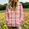 Women's Casual Plaid Print Hooded Long Sleeve Jacket with and Pockets