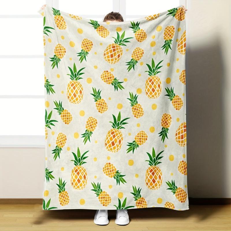 Jessica Chen Unisex Contemporary Pineapple Print Flannel Fleece Throw Blanket - Soft Cozy And Warm - Machine Washable