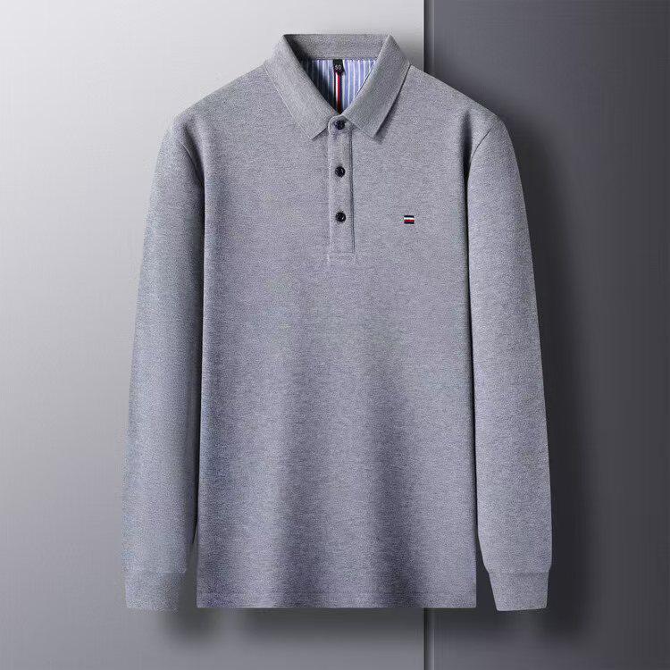 Men's Long Sleeve Turn-Down Collar Polo with Casual Embroidery