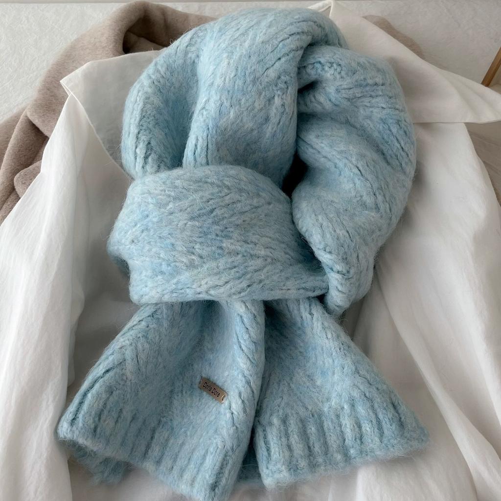 Solid color alpaca wool knitted scarf women's winter and autumn wool blended new high-end temperament couple scarf tide