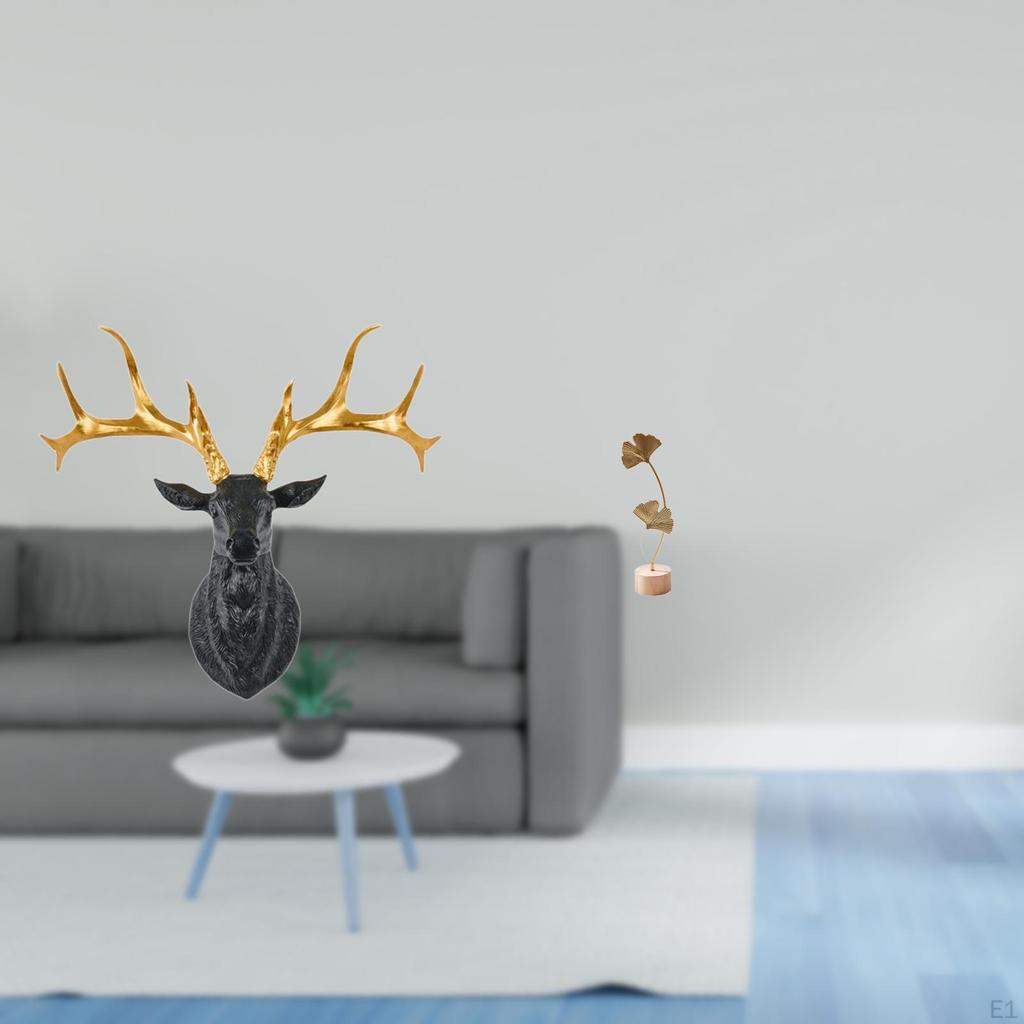 Boho Resin Deer Head Wall Sculpture with Metal Shaped Figurine Abstract Nordic Creative Ornament for