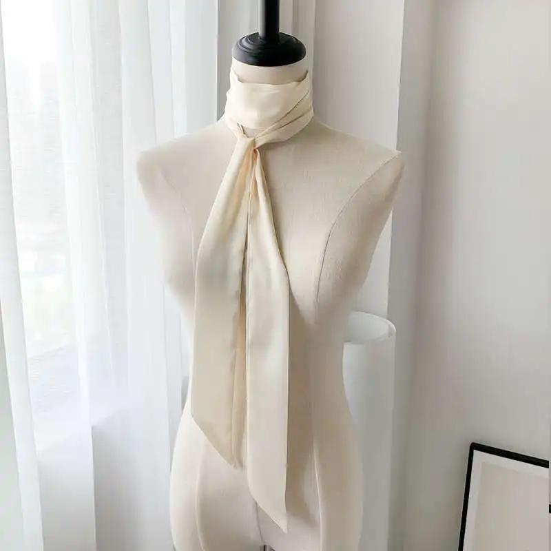 Long Skinny Hair Scarf For Women Silk Satin Headband Cute Neckerchief Solid Colors 190*5cm Fashion Bag Scarves For Ladies