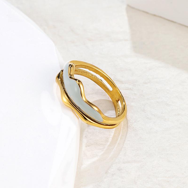 Fashion Color Enamel Oil Drop Ring Titanium Steel Electroplating Premium Ring Women's Niche Personality Accessories
