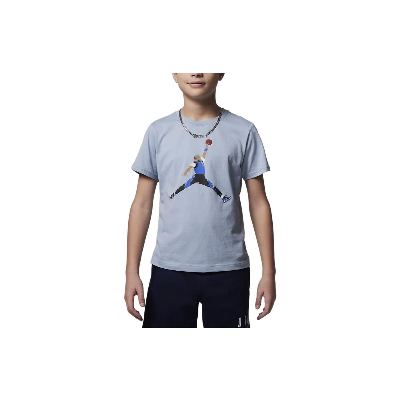 

Jordan Watercolor Jumpman Logo Crew Neck Casual Short Sleeve T-Shirt Kids Tops Blue Gray HF2328-436 M