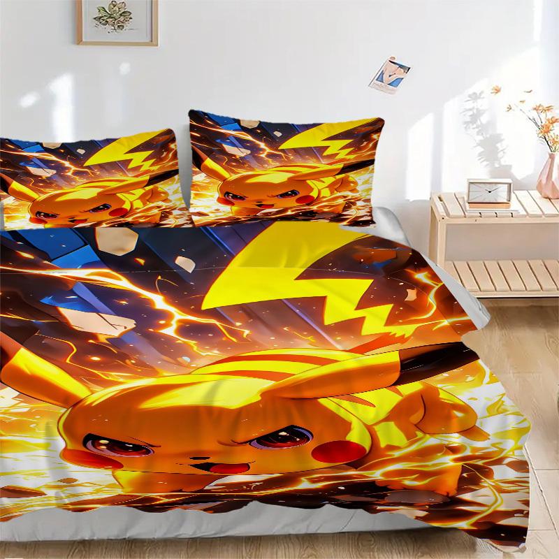 

3pcs Pikachu Cover Set, 1 Cover + 2 Pillowcases (No Insert), Bedding for All Seasons, Bedding,Bedroom Decor yy250922092 135x200cm