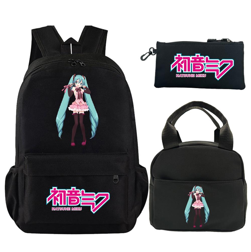 3Pcs/set Anime Hatsune Miku Printed Backpack with Shoulder Bag Pencil Case for Teenager Student Boy Girl Schoolbag Large Capacity Waterproof Bookbag