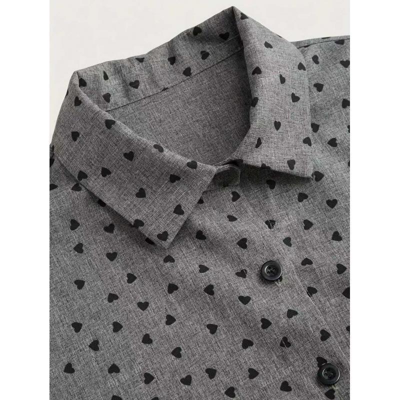 Love Heart Polka Dot Lantern Sleeve Women's Casual Shirt - European American Style