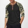 Men's Top with Three-quarter Sleeves and Camouflage Print