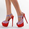 Fashion New Designer Summer Striped Ankle Strap Platform Sandals Women Sexy 16CM Fetish High Heels Wedding Banquet Shoes Stilettos Heels