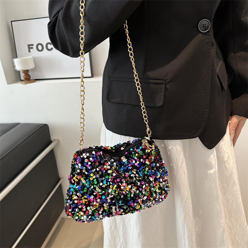 Colorful Glittery Underarm Bag Women 2024 New Fashionable Street Style Chain Square Bag