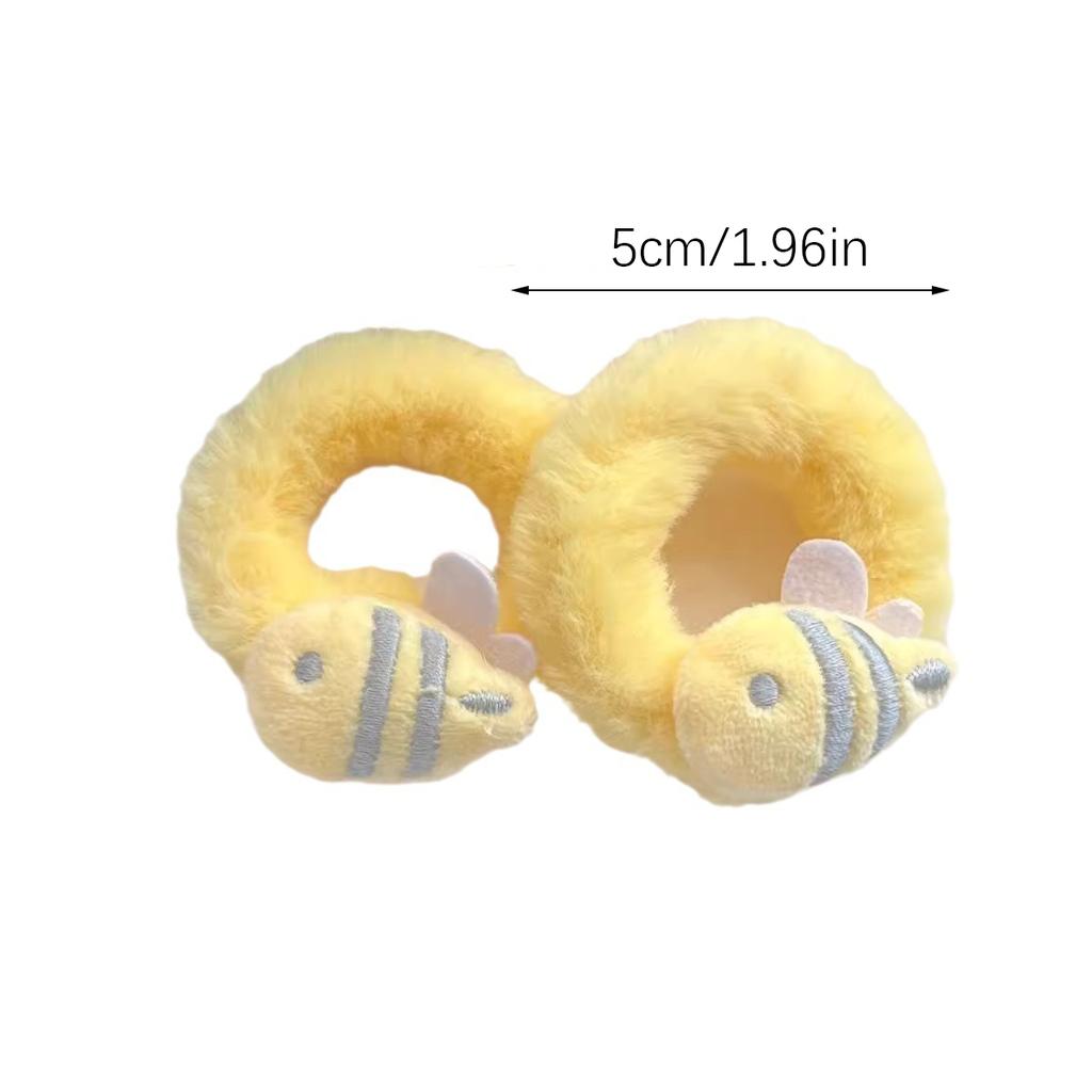4pcs Milky Bee Plush Hair Ring, Girly Heart, Cute and Soft Autumn and Winter Hair Rope Cartoon Ponytail Hair Ornament